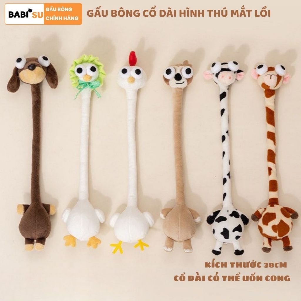 Gấu Bông Cổ Dài Hình Thú Mắt Lồi Vô Tri Dễ Thương 40Cm Làm Phụ Kiện Decor Treo Túi,Balo Cổ Uốn Cong Độc Lạ