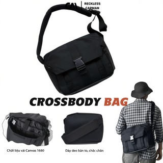 Reckless Capman Túi Đeo Chéo Nam Canvas Cỡ Lớn 35x25x10cm Chống Sốc Chống Nước Đựng Vừa Laptop Bag