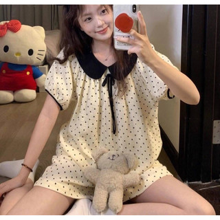 Bộ ngủ chấm bi cổ bèo