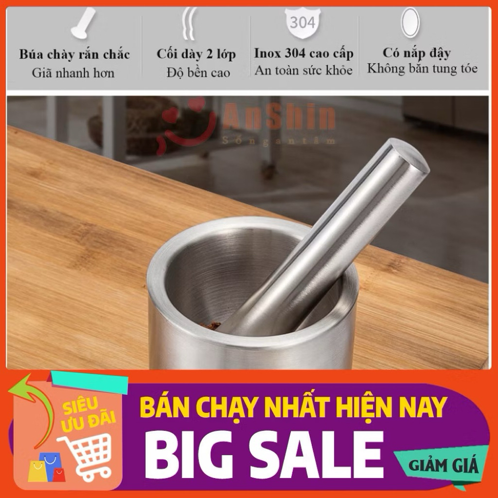 BỘ CỐI CHÀY INOX 304(10cm)CAO CẤP – GIÃ NHUYỄN MỌI GIA VỊ, KHÔNG LO ẨM MỐC
