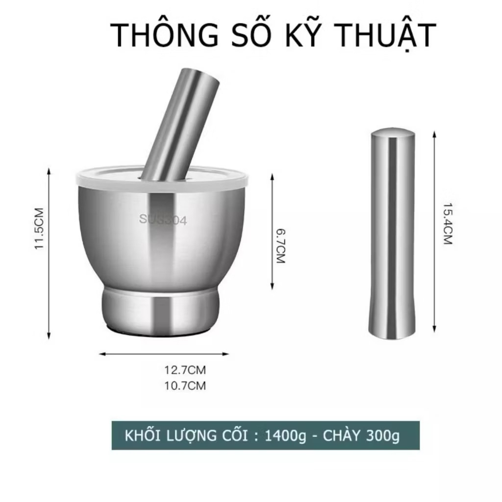 BỘ CỐI CHÀY INOX 304(10cm)CAO CẤP – GIÃ NHUYỄN MỌI GIA VỊ, KHÔNG LO ẨM MỐC