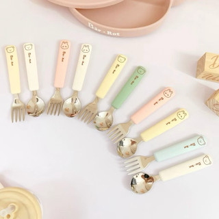 Set thìa - nĩa Silicon hình gấu Bar rot cho bé tập ăn dặm - Barrot