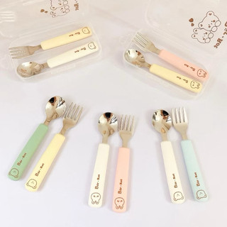Set thìa - nĩa Silicon hình gấu Bar rot cho bé tập ăn dặm - Barrot