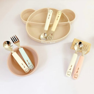 Set thìa - nĩa Silicon hình gấu Bar rot cho bé tập ăn dặm - Barrot