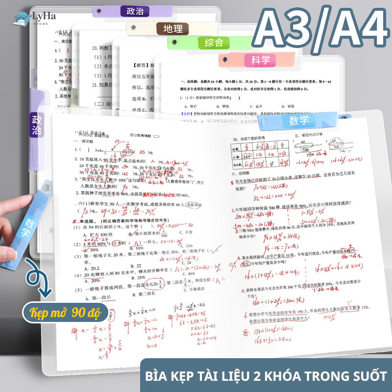 Kẹp Tài Liệu A4 A3 Nhựa Cao Cấp , Gáy Thanh Xoay 90 độ Chắc Chắn Kẹp Tài Liệu, Đề Cương Từng Môn Học