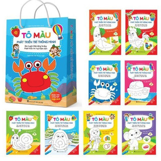 Sách- Bộ 8 Quyển Tô Màu Mẫu Giáo Nối Số Phát Triển Trí Thông Minh Song Ngữ Anh Việt Cho Bé Từ 2 3 4 5 6 Tuổi Hình Vẽ To