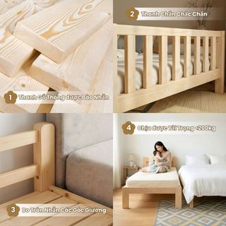 Giường Ngủ Cho Bé 3 Thanh Rào Chắn Ngang – Giường Mở Rộng Lắp Ráp Ghép Sát Với Giường Bố Mẹ