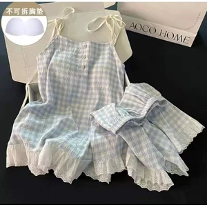 Bộ 2 dây kẻ caro xanh kèm đệm ngực ( hàng qc)