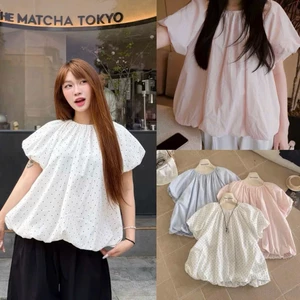 Áo babydoll tay phồng dáng bí 2 lớp cổ tròn họa tiết chấm bi 21231 A146