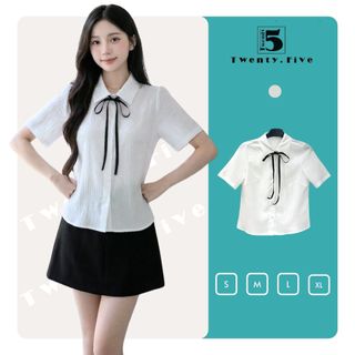 Áo Sơ Mi Nữ Tay Ngắn Cổ Nơ Dáng Basic Twentyfive Fashion - AL17