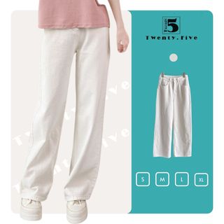 Quần Jean Trắng Ống Suông Basic Cạp Cao Dáng Rộng Nữ, Quần Dài Trơn Dễ Phối Đồ  TwentyFive Fashion - 5708