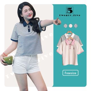 Áo Thun Polo Nữ Dáng Suông Họa Tiết Hình Gấu Dễ Thương TwentyFive Fashion 6645