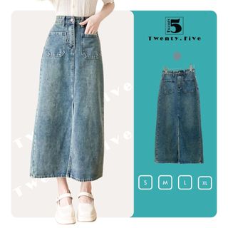 Chân Váy Jeans Dài Dáng A Túi Vuông Xẻ Trước Tôn Dáng TwentyFive Fashion – 4618