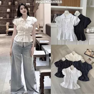 Áo sơ mi nhún cô đức khuy bọc vải siêu xinh Y060 A145