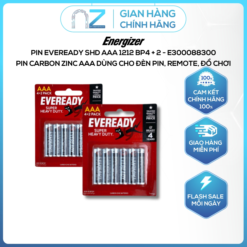 PIN EVEREADY SHD AAA 1212 BP4 + 2 - E300088300, Pin Carbon Zinc AAA ...