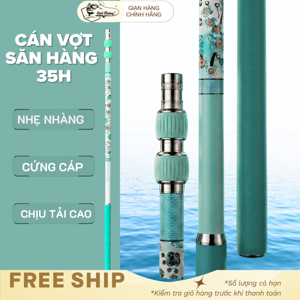 Cán Vợt 35H Săn Hàng - Khỏe - Nhẹ - Cứng - Đầu Ren 8mm