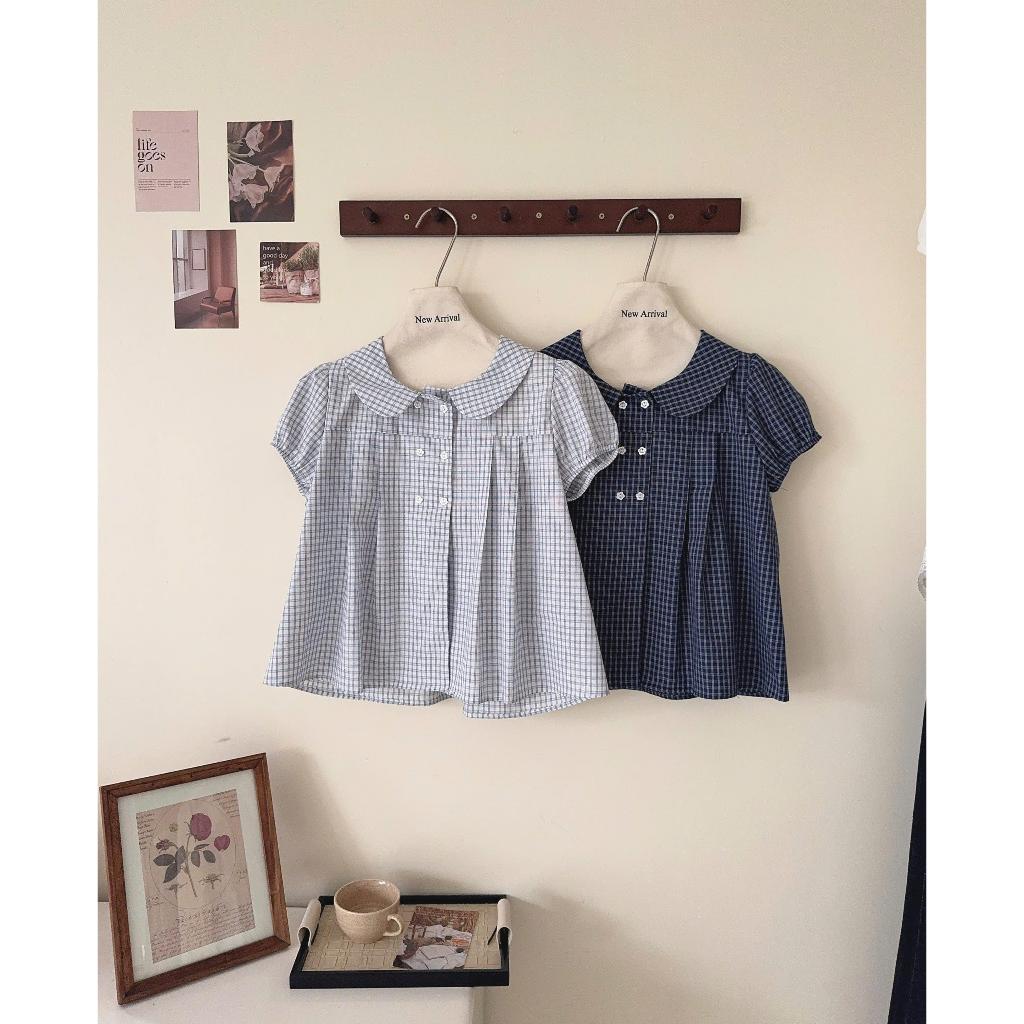 Áo babydoll kẻ sọc cổ sen phối cúc hoa A148