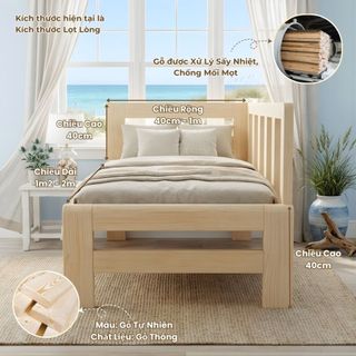 Giường Gỗ Ghép Cho Bé Với Bố Mẹ 1M3 - 2M có 2 Thanh Chắn Dọc An Toàn, Chống Trèo Ngã, Lắp Ráp