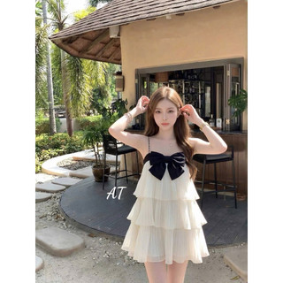 Váy Bèo Tầng 2 Dây Nơ Đen L1