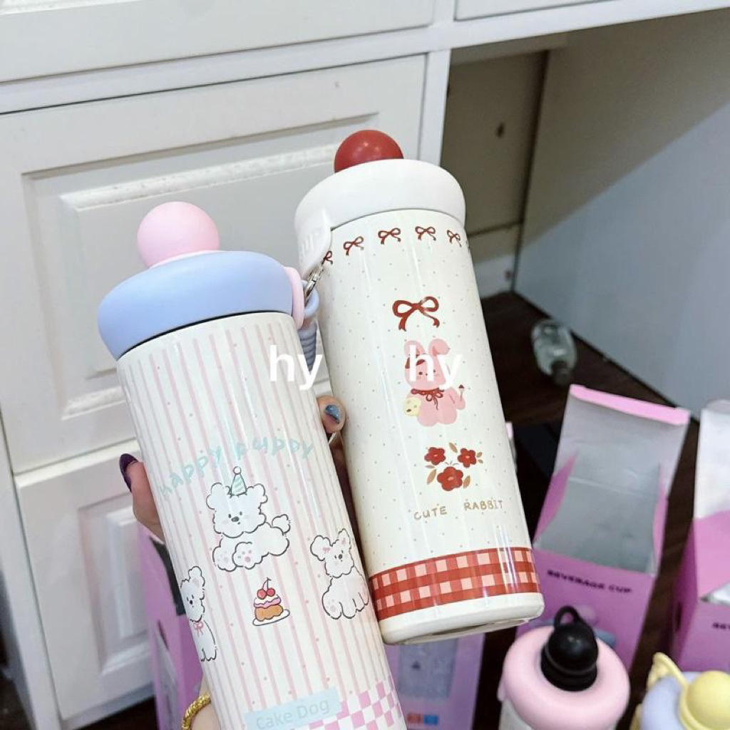 600ml Hoạt Hình Thời Trang Bằng Thép Không Gỉ 316 Có Ống Hút Di Động Người Lớn Bé Trai & Gái Học Sinh Chai Uống Có Dây