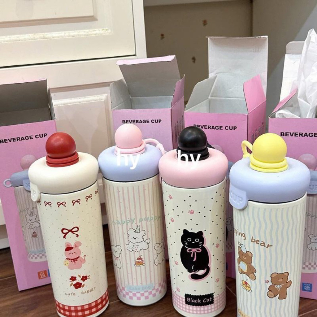 600ml Hoạt Hình Thời Trang Bằng Thép Không Gỉ 316 Có Ống Hút Di Động Người Lớn Bé Trai & Gái Học Sinh Chai Uống Có Dây
