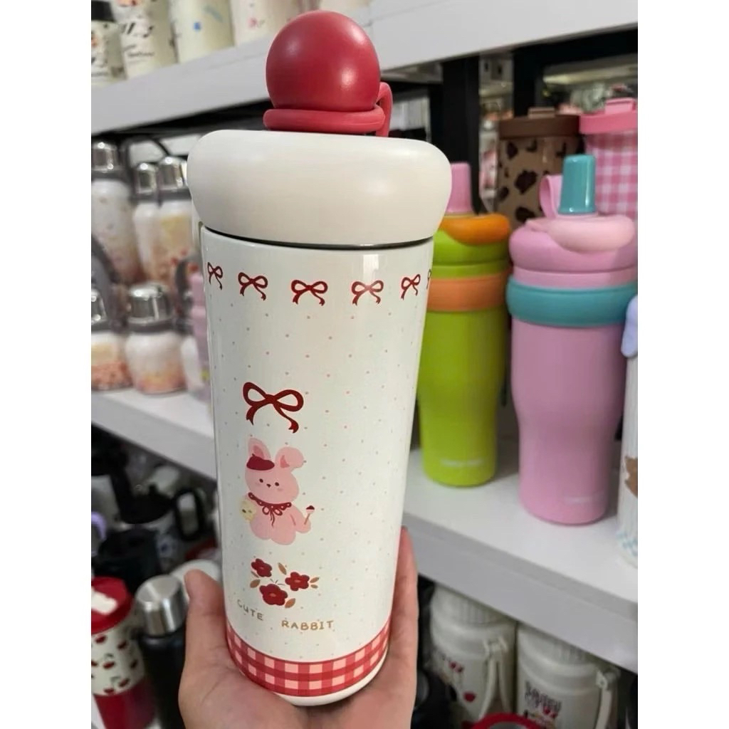 600ml Hoạt Hình Thời Trang Bằng Thép Không Gỉ 316 Có Ống Hút Di Động Người Lớn Bé Trai & Gái Học Sinh Chai Uống Có Dây