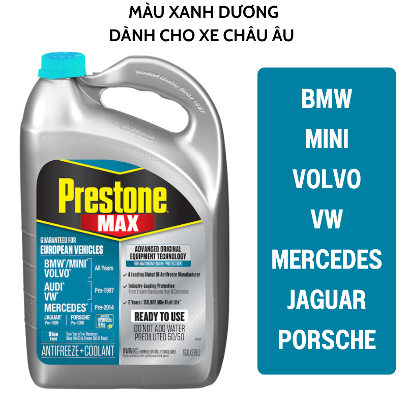 Nước Làm Mát Động Cơ PRESTONE MAX 50/50 Cao Cấp Dành Cho Các Loại Xe (3,78L) - Nhập Khẩu Mỹ
