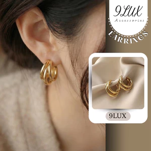9LUX Khuyên tai nữ 3 ống cá tính ER10 , Khuyên tai 3 lớp kim loại