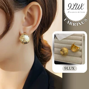 9LUX Khuyên tai chữ C sần cá tính phong cách Hàn Quốc CS05,Khuyên tai màu vàng sang chảnh