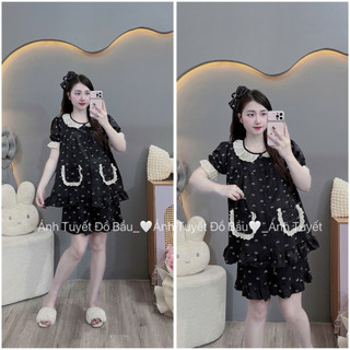 Bộ bầu - Bộ Sau Sinh - BỘ ĐÙI VÂN MÂY HỌA TIẾT CỔ BÈO - 2 Túi, nhiều Màu , Áo Có Khoá Kéo Hai Bên & Quần Có Chun Chỉnh