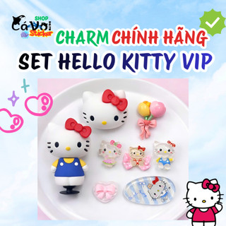 Set Charm Hello Kitty 3D Chính Hãng – Bé Gái Kẹo Ngọt, Nơ Đỏ Cute, Trang Trí DIY Xinh Xắn GẮN DÉP siêu đáng yêu luôn