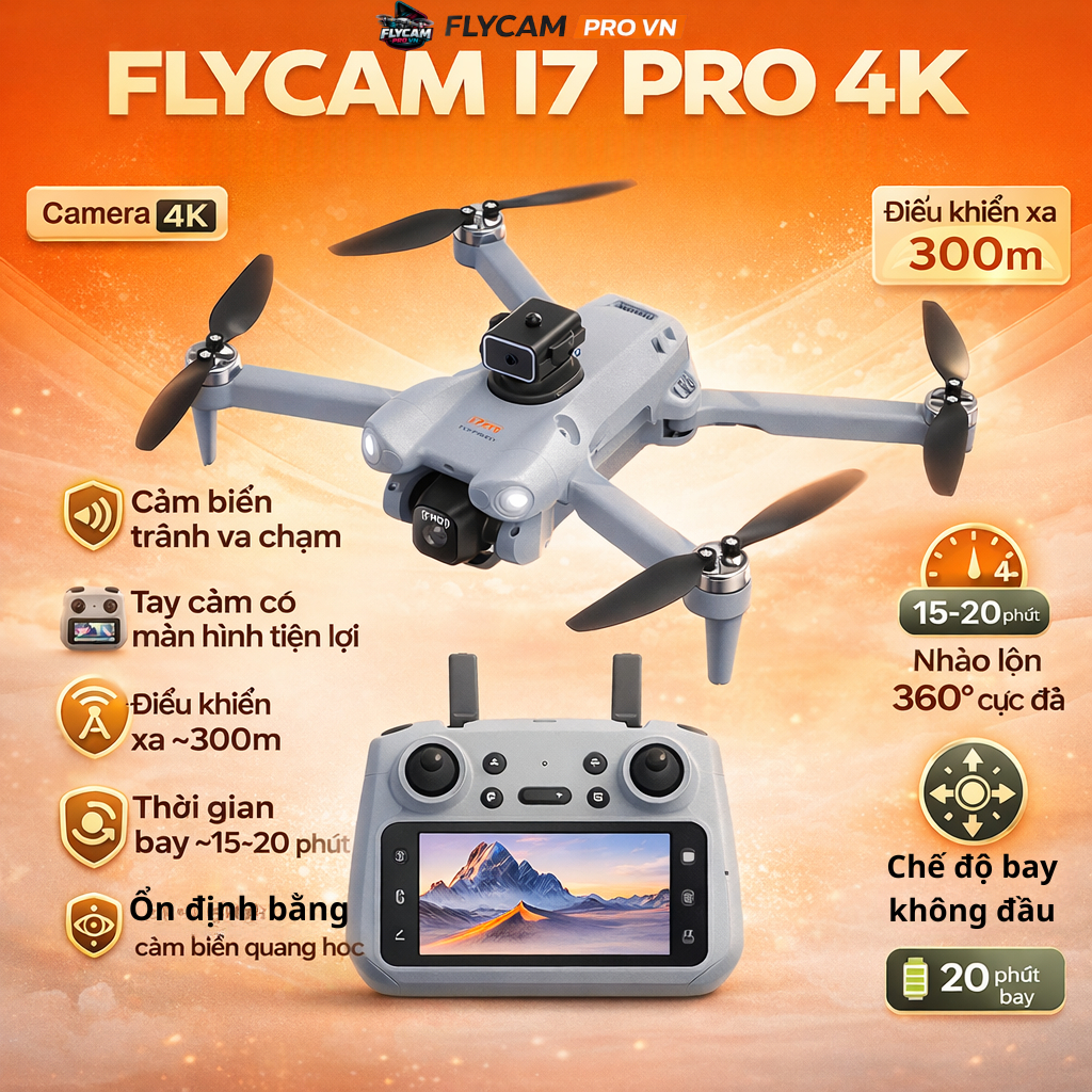 Flycam drone I7 Pro – Tặng thẻ nhớ, Tay Cầm Màn Hình, Cảm Biến Tránh Va ...