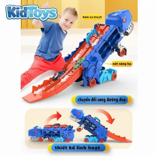 Đồ chơi xe khủng long nuốt ô tô KidToys – biến hình cầu trượt hấp dẫn cho bé