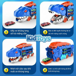 Đồ chơi xe khủng long nuốt ô tô KidToys – biến hình cầu trượt hấp dẫn cho bé