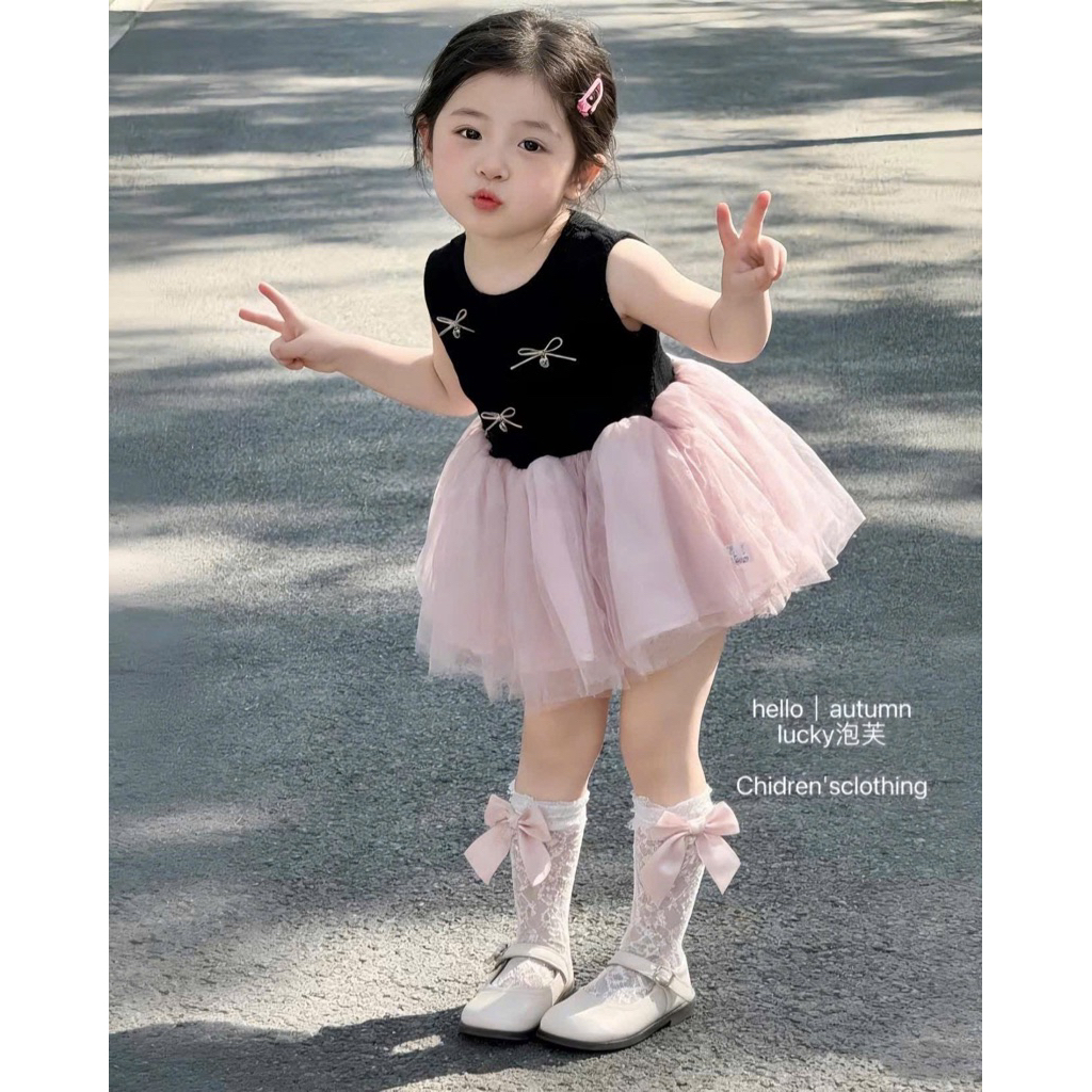 (Order) Váy sát nách nơ nhỏ dáng bồng xoè công chúa phù hợp mùa hè cho bé gái