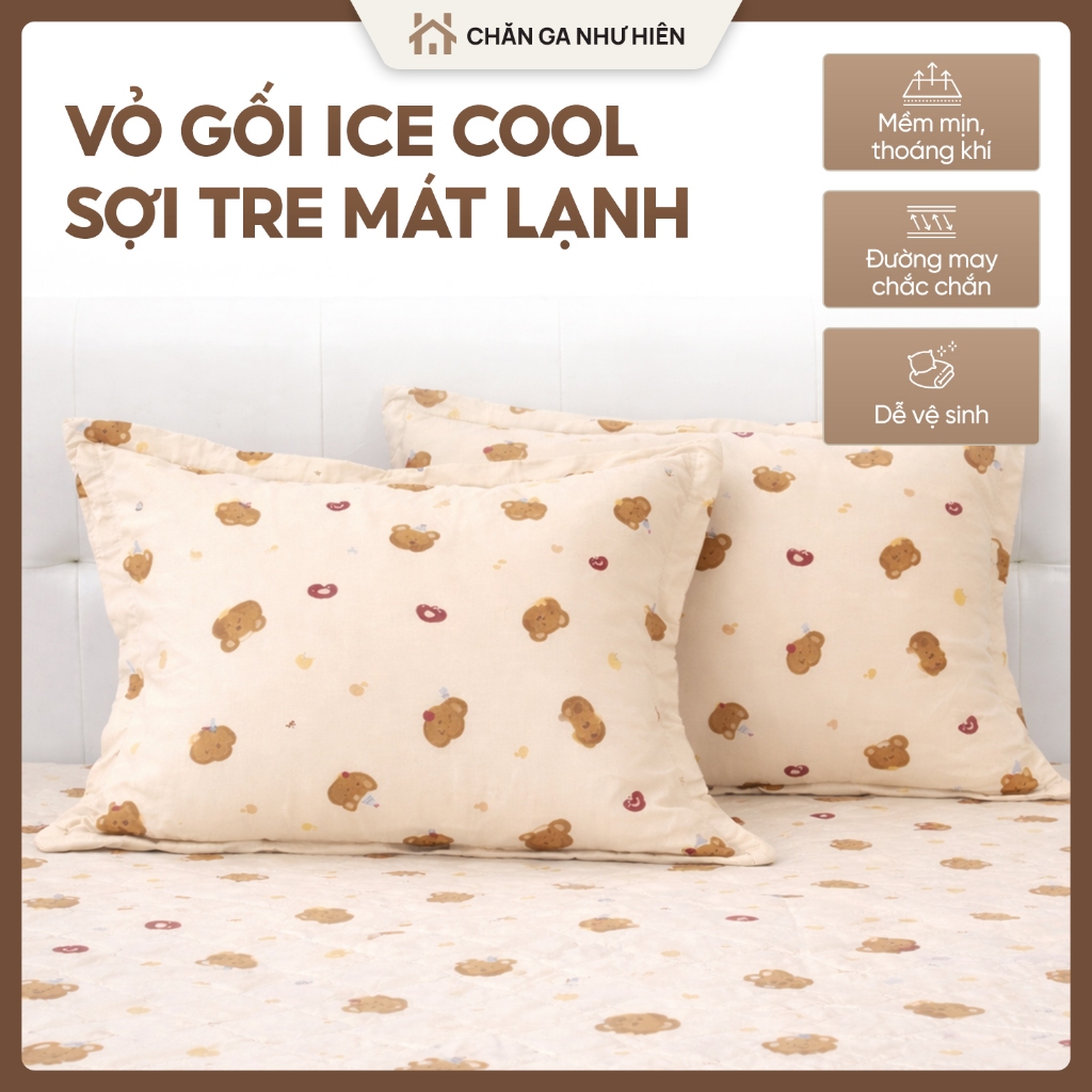 Vỏ Gối Đũi Ice Cool Sợi Tre Cao Cấp 45x65cm – Mát Lạnh Tự Nhiên, Thoáng Khí, Họa Tiết Xinh Xắn