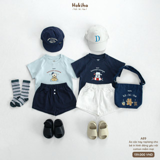 Áo phông raplang in hình đáng yêu mùa hè cho bé Hokiha vải cotton mềm mại, thoáng mát size 8-17kg A89
