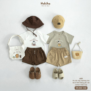 Áo phông raplang in hình đáng yêu mùa hè cho bé Hokiha vải cotton mềm mại, thoáng mát size 8-17kg A89