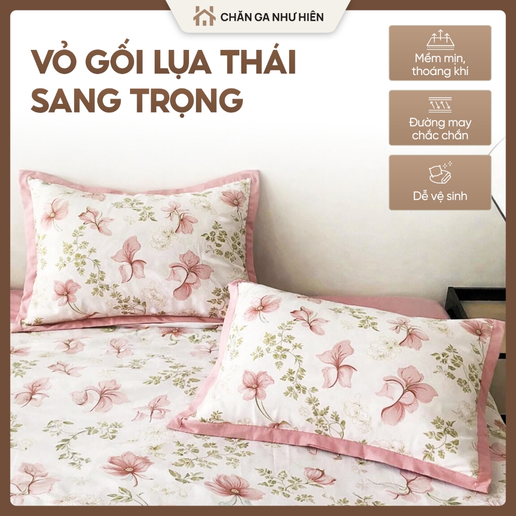 Vỏ Gối Lụa Thái Cao Cấp 45x65cm – Mềm Mịn, Thoáng Mát, Bóng Nhẹ Sang Trọng, Không Xù Nhăn, Bền Màu