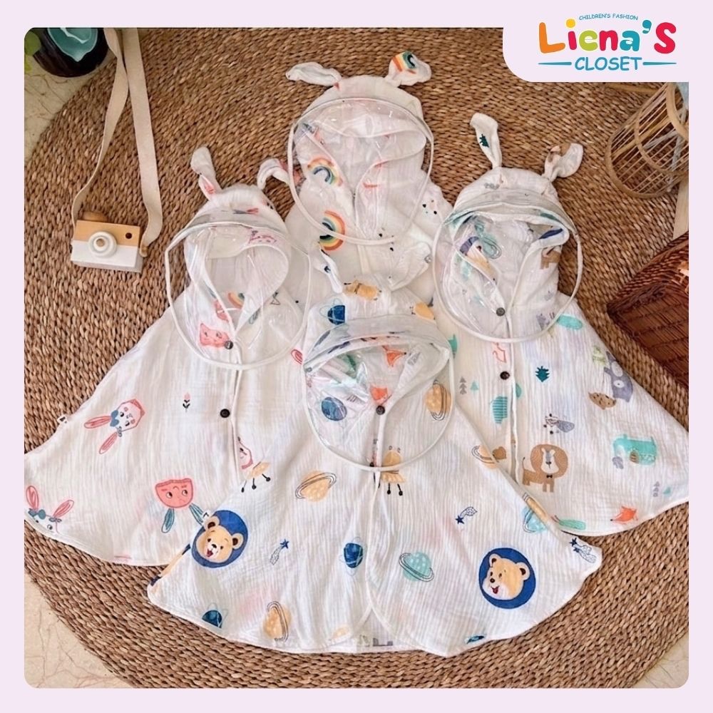 Áo Choàng 2 Lớp 2 Mặt Xô Hàn Muslin Cho Bé Kèm Tấm Chắn Giọt Bắn Tiện Lợi Mềm Mịn Liena'S Closet