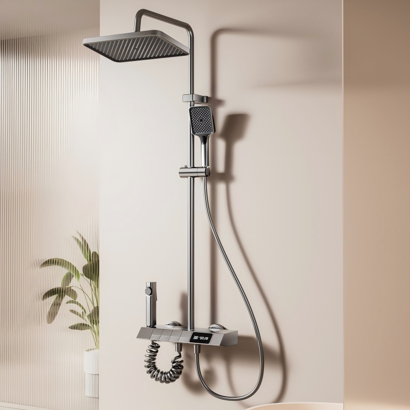 Bộ sen cây tắm đứng phím đàn có LED hiển thị nhiệt độ nóng lạnh sang trọng 4chế độ thoát nước áp phòng tắmBảo hành 2 năm