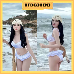 BIKINI DTD **Set nữ đi biển chất thun lạnh gồm áo hai dây và quần hai lớp dài mini siêu xinh