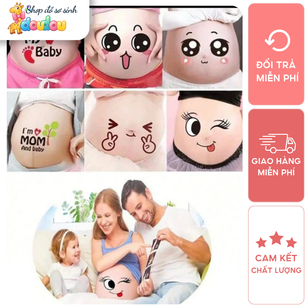 Decal Miếng Dán Bụng Bầu Dễ Thương Chụp Ảnh Lưu Lại Kỷ Niệm Thai Kỳ Sticker Cute DouDou A44