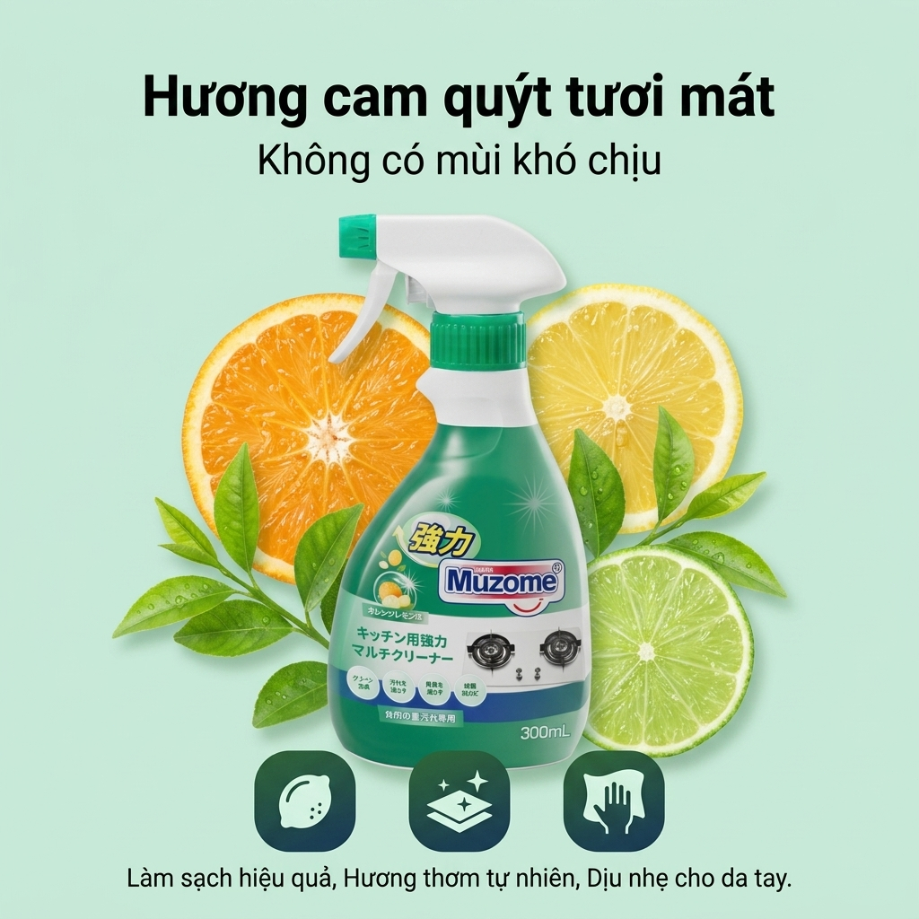 Xịt tẩy dầu mỡ nhà bếp MUZOME 300ml | Khử mùi - Diệt khuẩn 99.9%