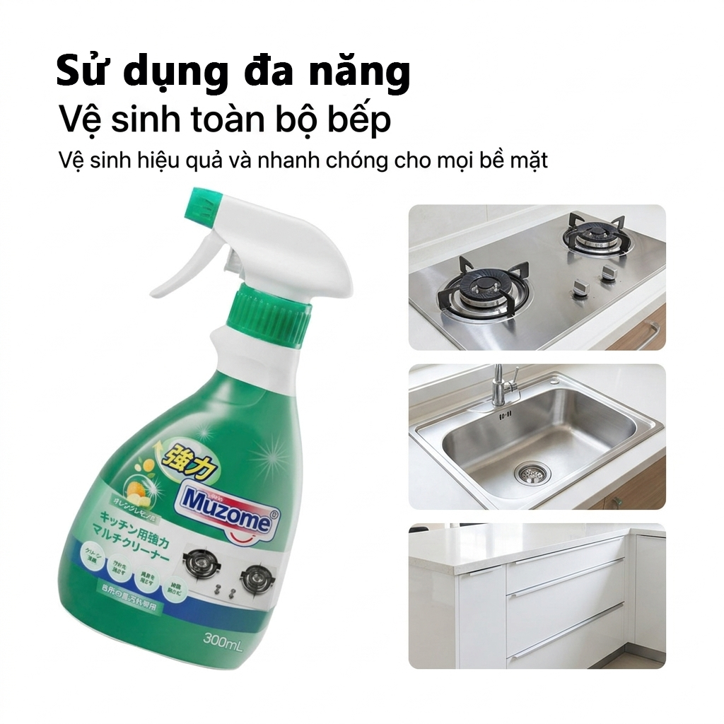 Xịt tẩy dầu mỡ nhà bếp MUZOME 300ml | Khử mùi - Diệt khuẩn 99.9%