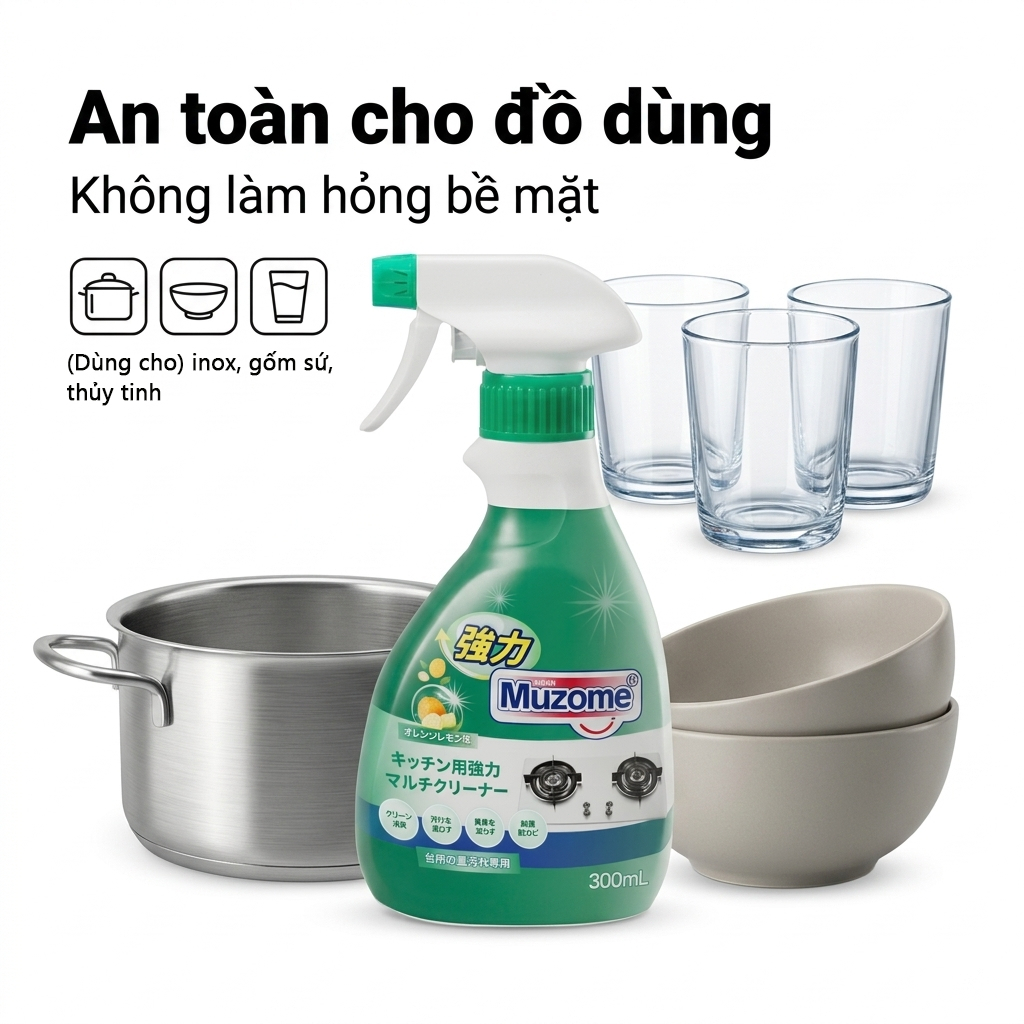 Xịt tẩy dầu mỡ nhà bếp MUZOME 300ml | Khử mùi - Diệt khuẩn 99.9%