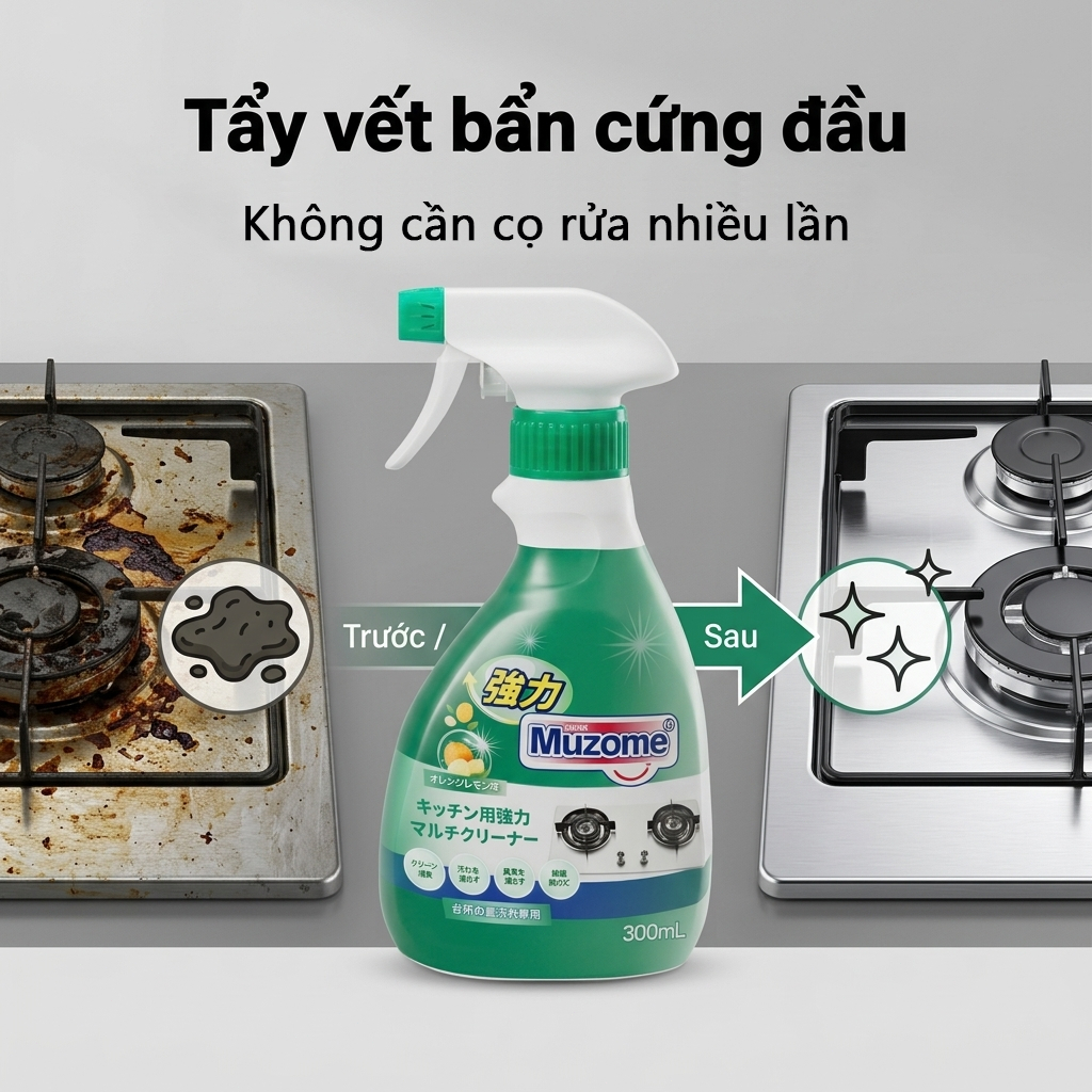 Xịt tẩy dầu mỡ nhà bếp MUZOME 300ml | Khử mùi - Diệt khuẩn 99.9%