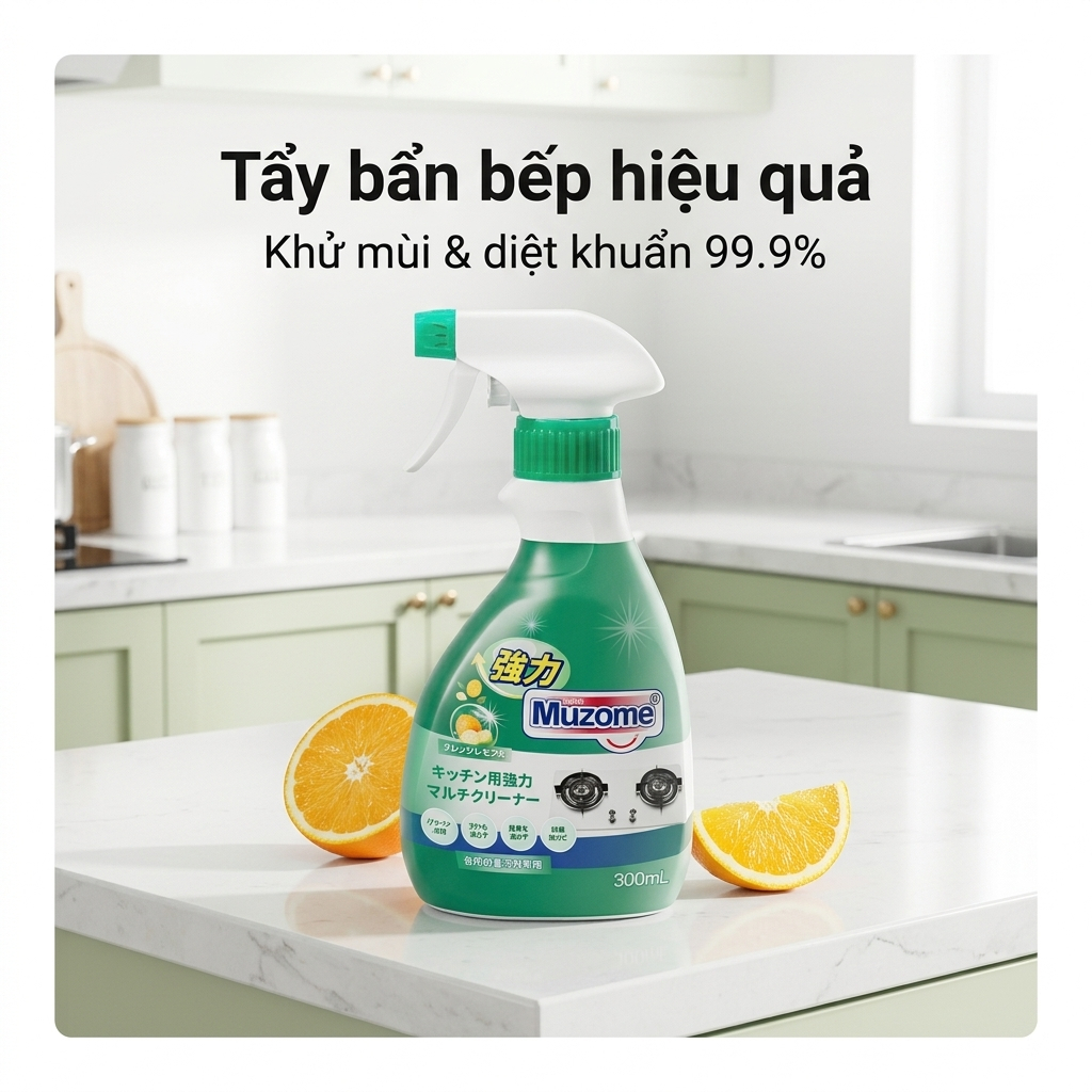 Xịt tẩy dầu mỡ nhà bếp MUZOME 300ml | Khử mùi - Diệt khuẩn 99.9%