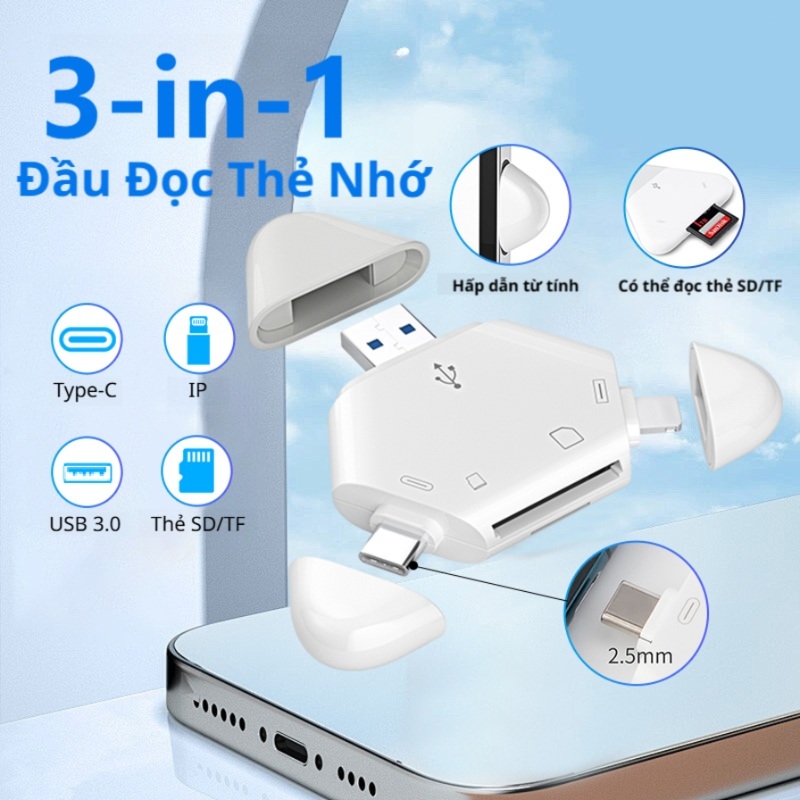 Đầu đọc thẻ nhớ đa năng SD/TF cho điện thoại, laptop, PC,Đầu đọc thẻ nhớ đa năng cổng type c usb 3.0