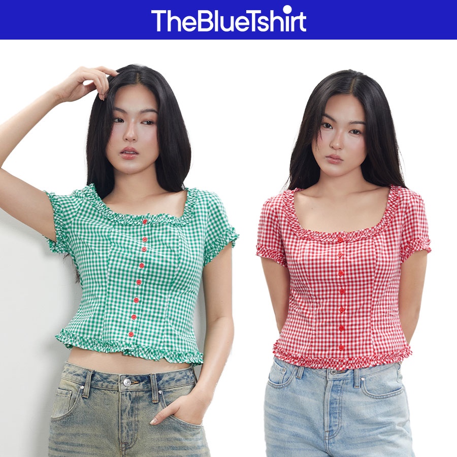 TheBlueTshirt - Áo kiểu nữ caro gingham dáng ôm xoè nhẹ có bèo trang trí nữ tính - Florence Top